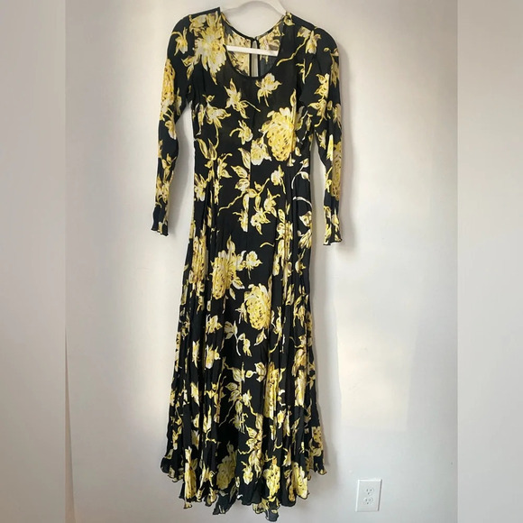 Free People Dress Women’s XS First Kiss Floral Print Boho Maxi in Black & Yellow - Picture 4 of 10